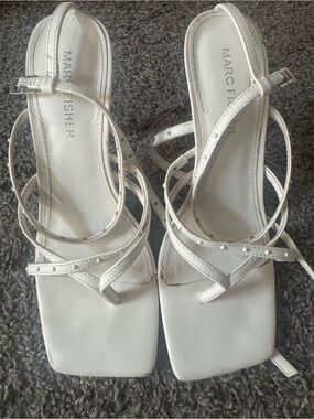 Marc Fisher White Strappy Square-Toe Sandals